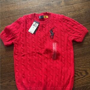 Chaps Vibrant Red Cable Knit Crewneck Top